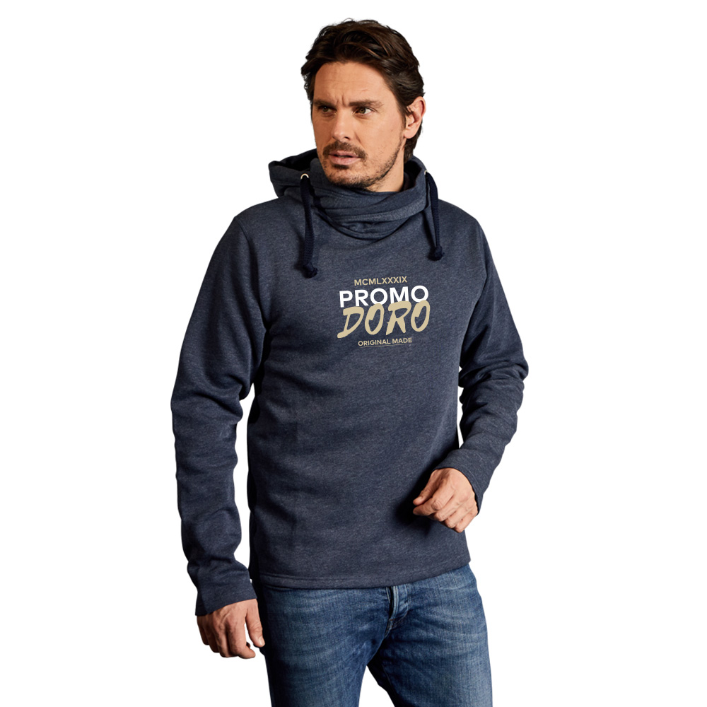 Print "promodoro original made" Heather Hoodie Herren, Blau-Melange, XL