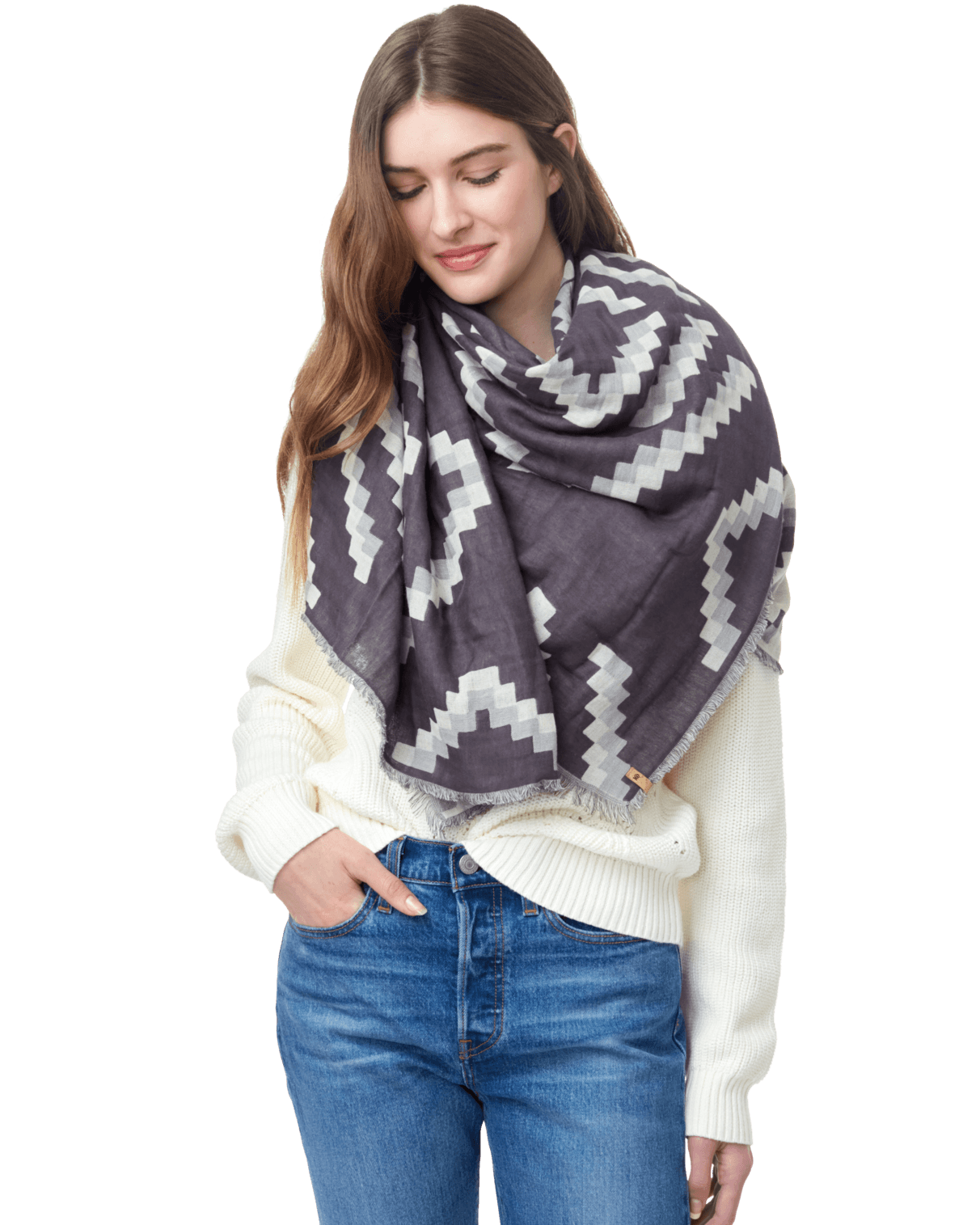 Tentree Organic Cotton Sumatra Blanket Scarf, Periscope Grey/Elm White
