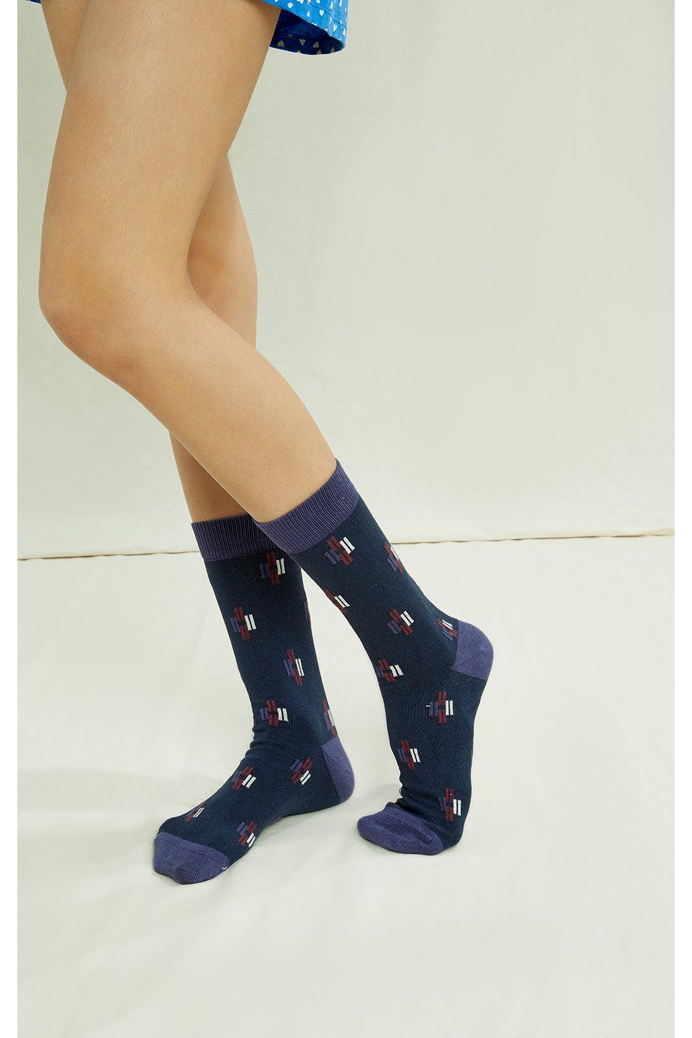 People Tree Unisex Weave Pattern Socks - Organic Certified Cotton, Navy Multi / 35-38