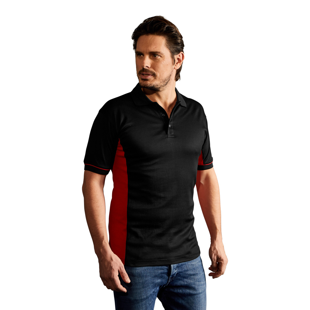 Funktions Kontrast Poloshirt Herren, Schwarz-Rot, L
