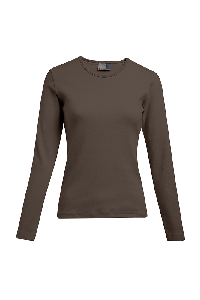 Interlock Langarmshirt Plus Size Damen Sale, Braun, XXL