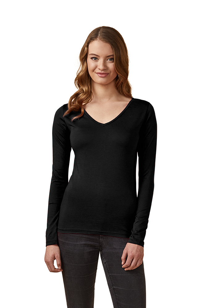 X.O V-Ausschnitt Langarmshirt Damen, Schwarz, XL