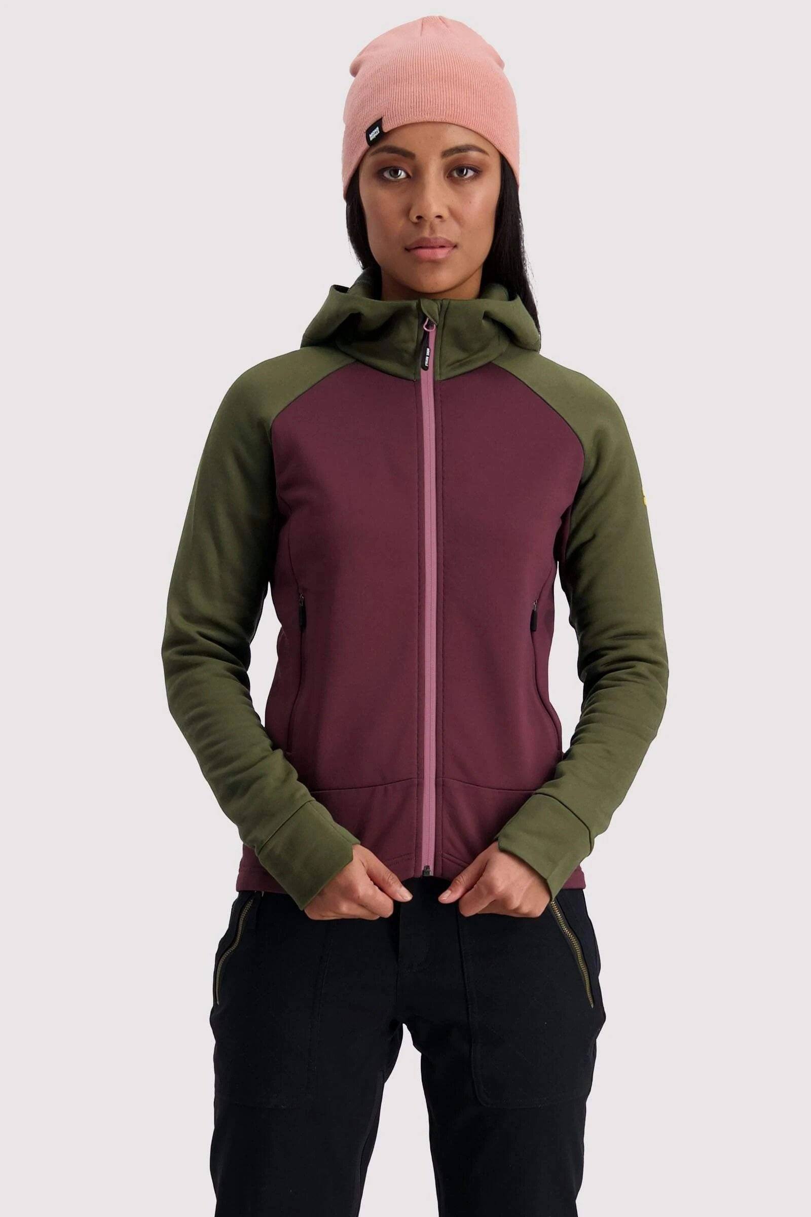Mons Royale Women's Nevis Wool Fleece Jacket, Blackberry / Canteen / S