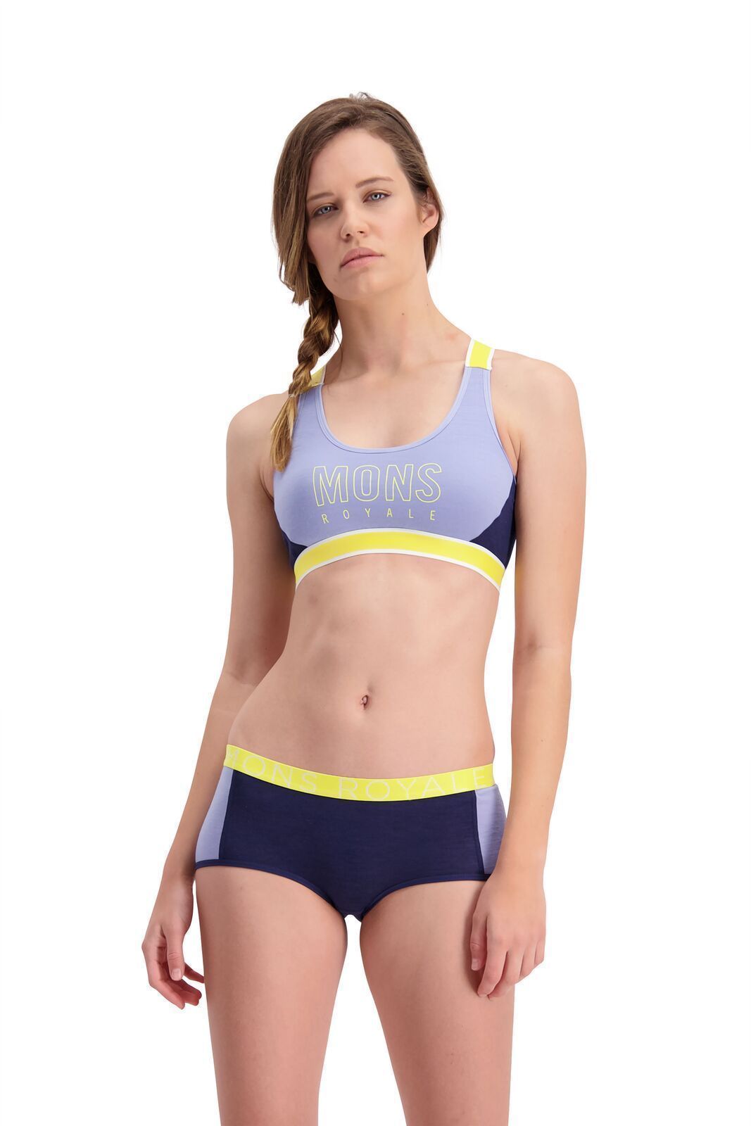 Mons Royale Women's Stella X-Back Sports Bra - Merino Wool, Blue Fog / S