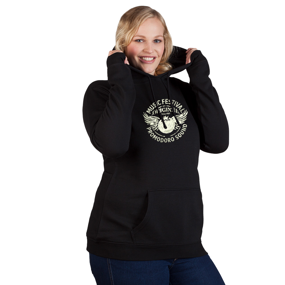 Print "promodoro sound" Basic Hoodie Plus Size Damen, Schwarz, XXXL