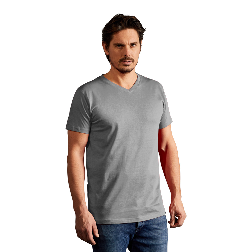 Premium V-Ausschnitt T-Shirt Herren, Grau, XXL