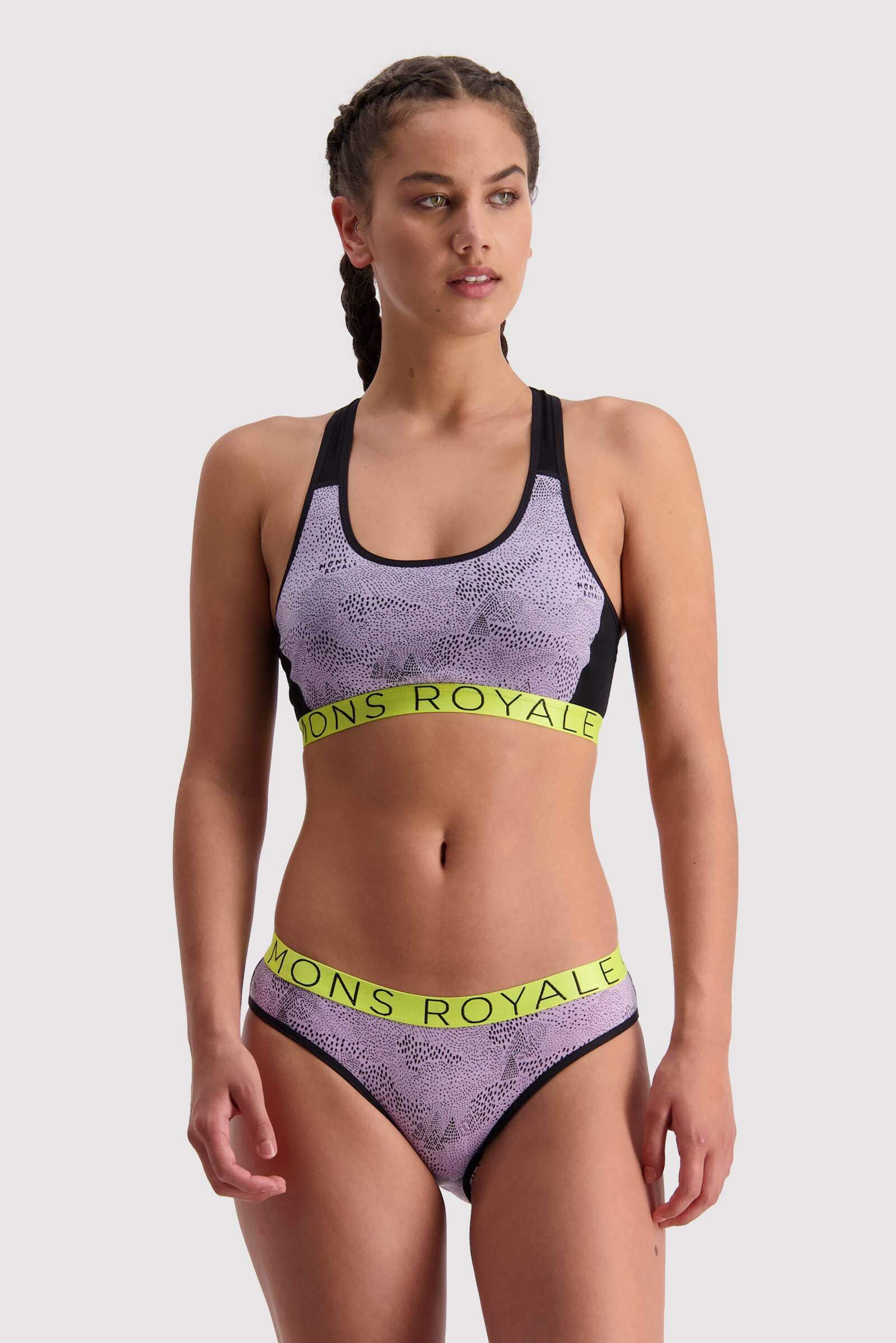 Mons Royale Women's Sierra Sports Bra - Merino wool, Lilac Micro / XS
