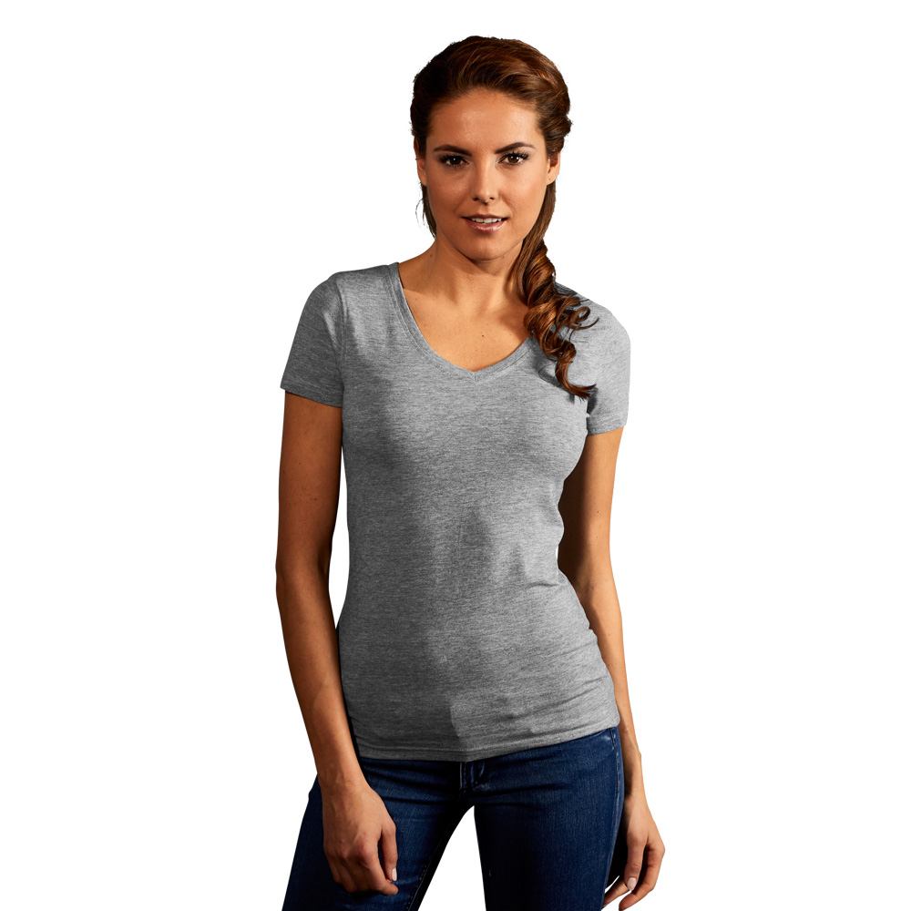 Slim-Fit V-Ausschnitt T-Shirt Damen, Sportgrau, XL