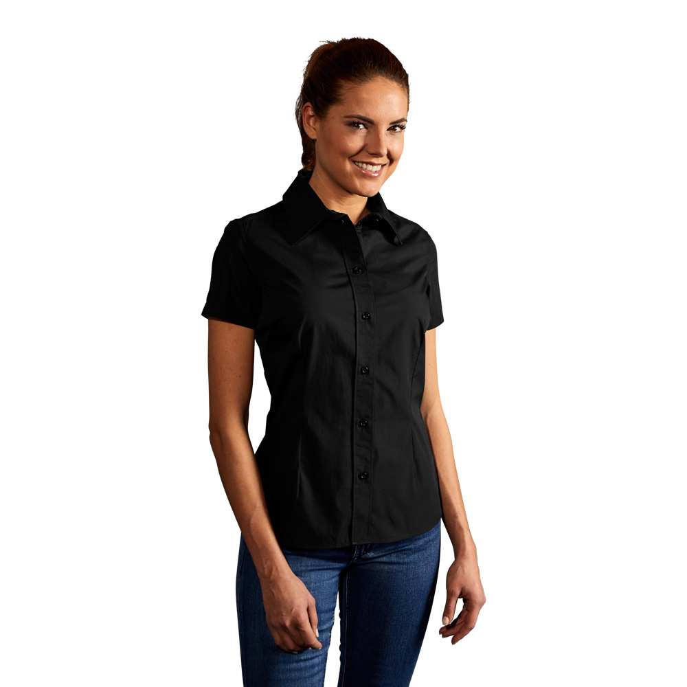Business Kurzarm-Bluse Damen, Schwarz, L