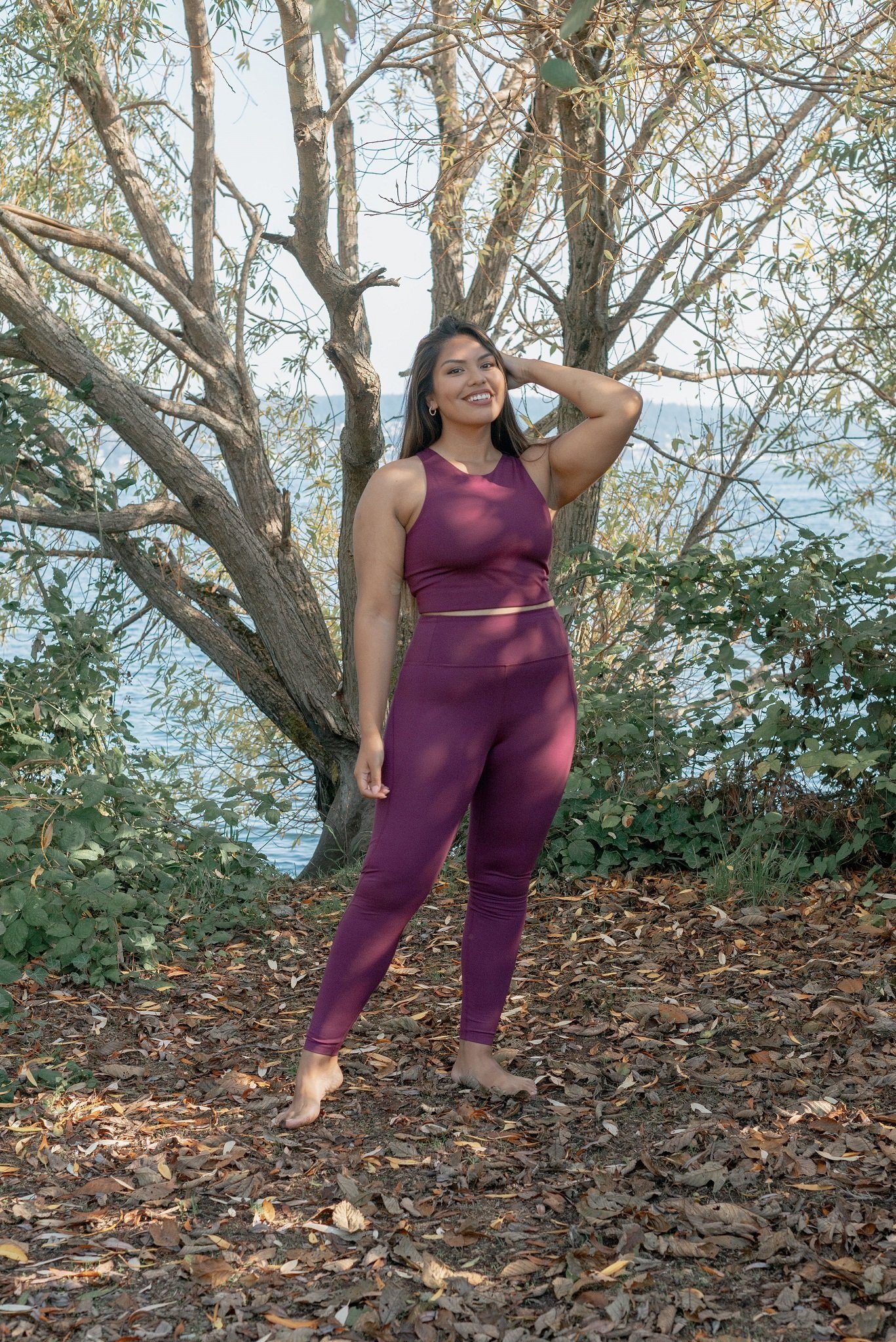 Girlfriend Collection Dylan Crop Bra - Made from Recycled Plastic Bottles, Plum / XS