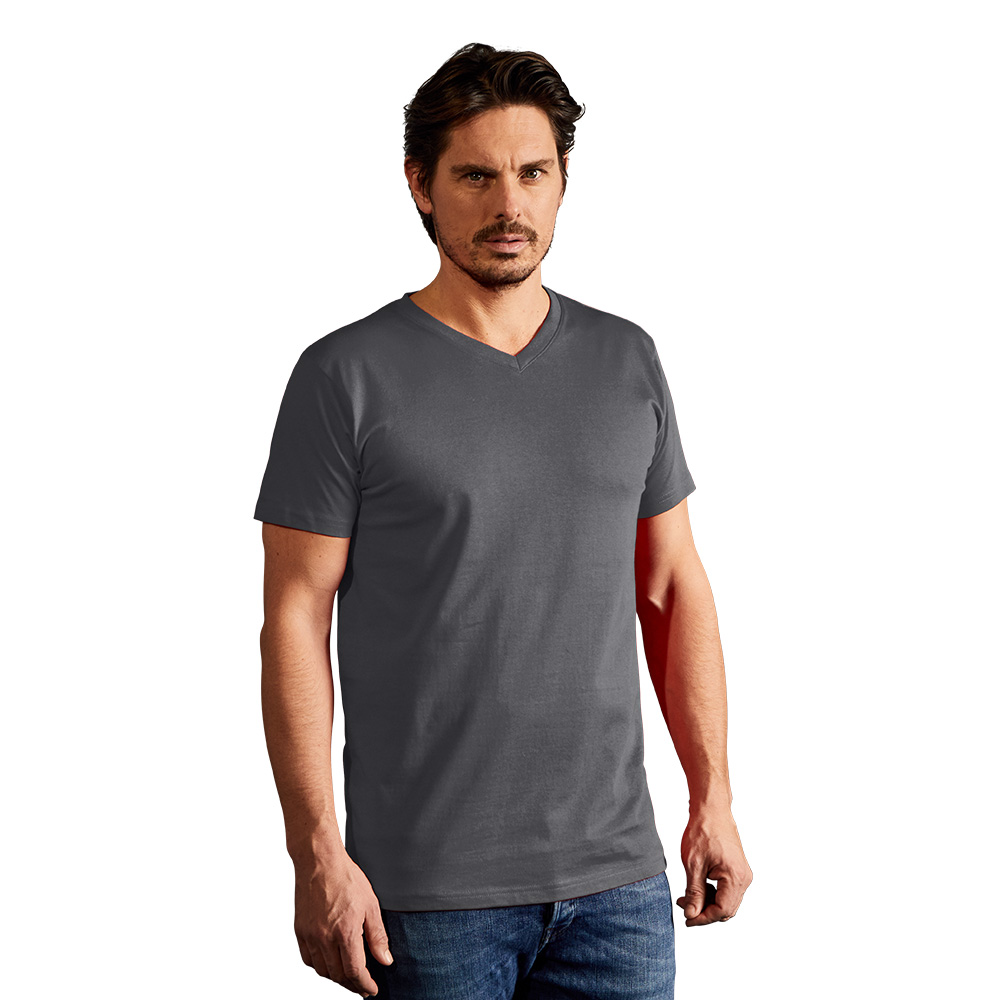 Premium V-Ausschnitt T-Shirt Herren, Stahlgrau, XXL
