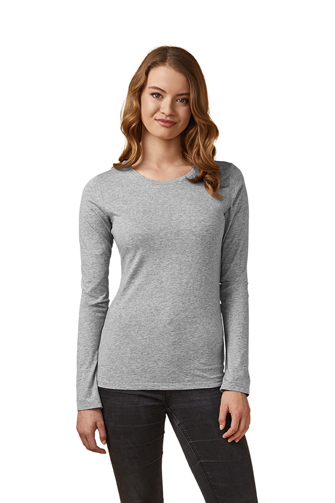 X.O Rundhals Langarmshirt Damen, Grau-Melange, XL