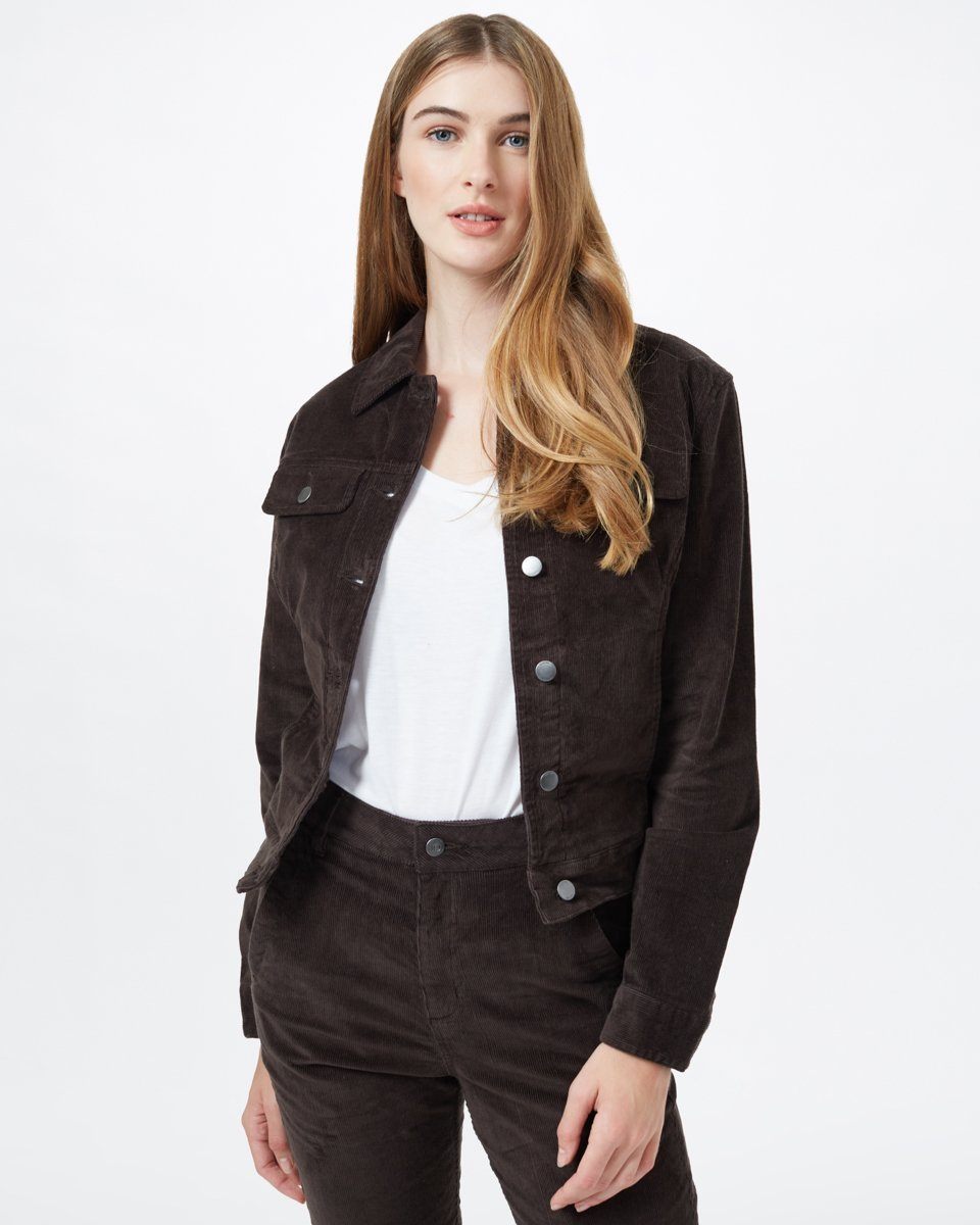 Tentree Women's Rowan Corduroy Jacket, Black Olive Green / M