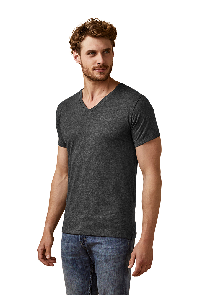 X.O V-Ausschnitt T-Shirt Herren, Schwarz-Melange, XXL