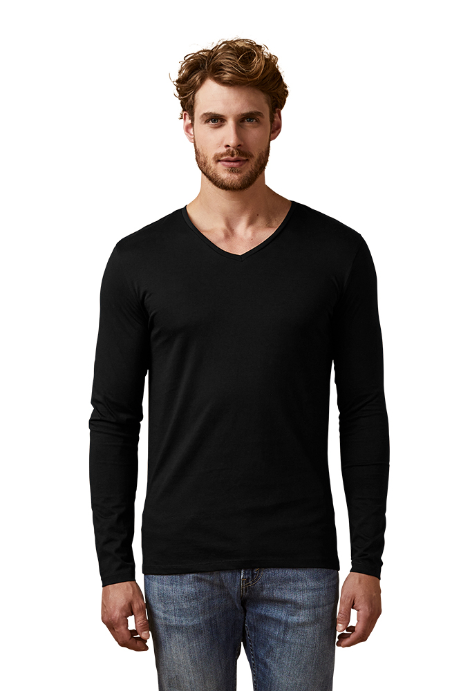 X.O V-Ausschnitt Langarmshirt Herren, Schwarz, XXL