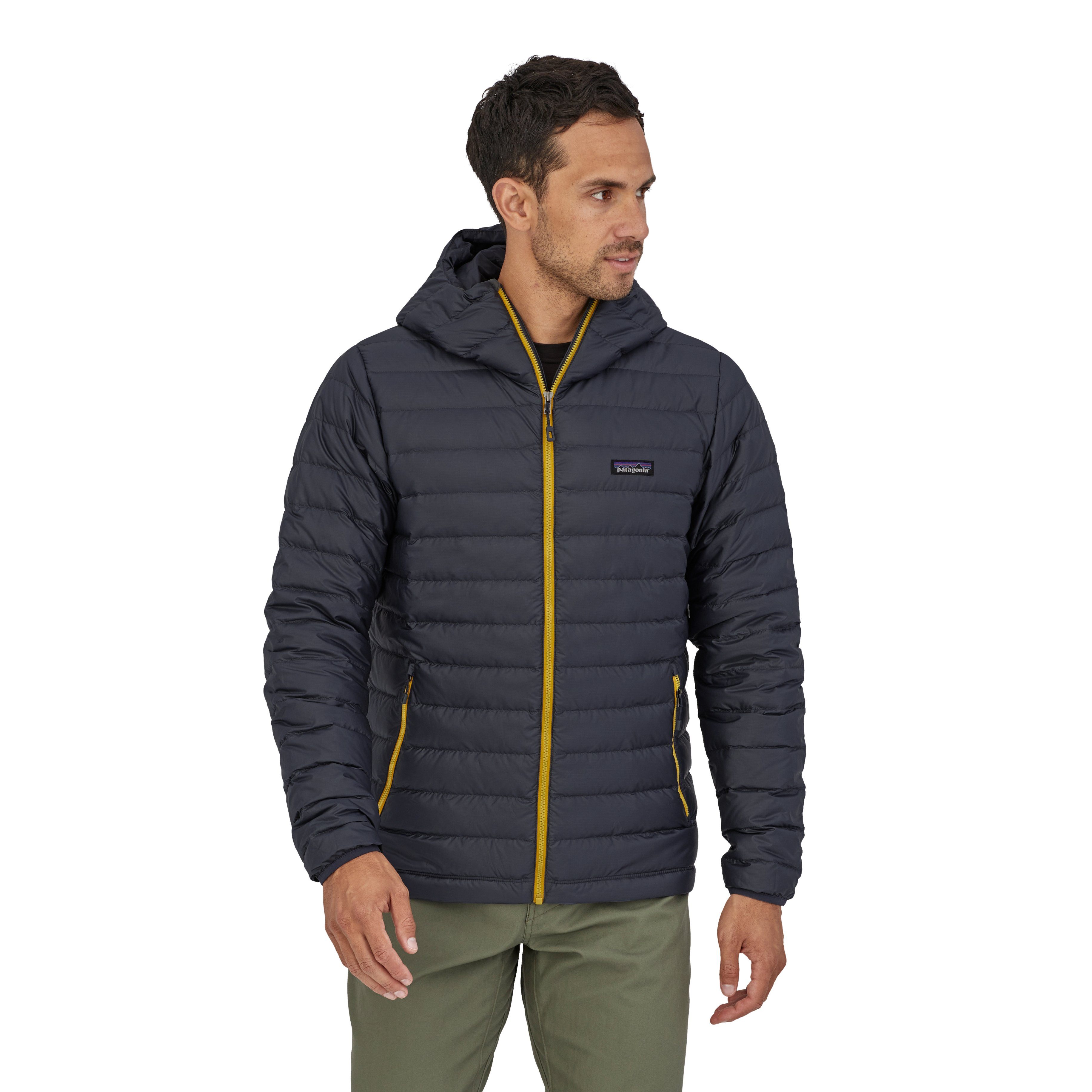 Patagonia Men's Down Sweater Hoody - Recycled Polyester, Smolder Blue w/Textile Green / S