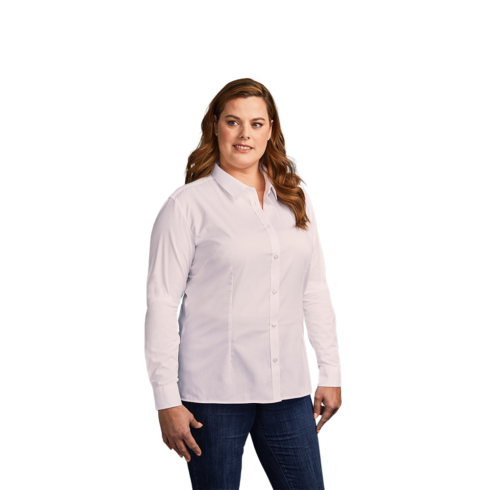 Oxford Langarm-Bluse Plus Size Damen, Weiß, XXL