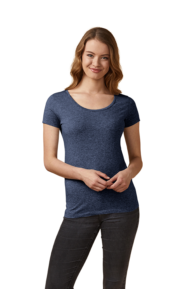 X.O Deep Scoop T-Shirt Damen, Marineblau-Melange, L